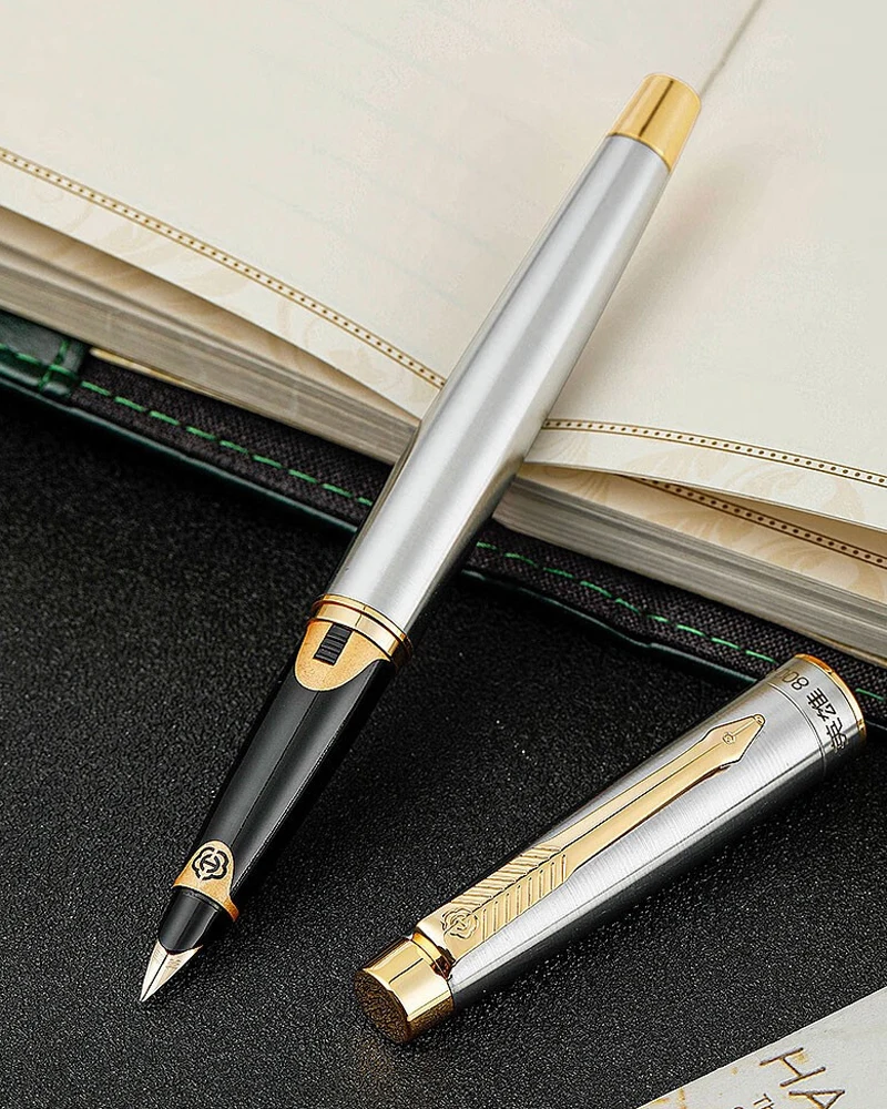 hero 800a 12k gold nib stainless steel fountain pen escrita autentico gift conjunto business ink pen 01