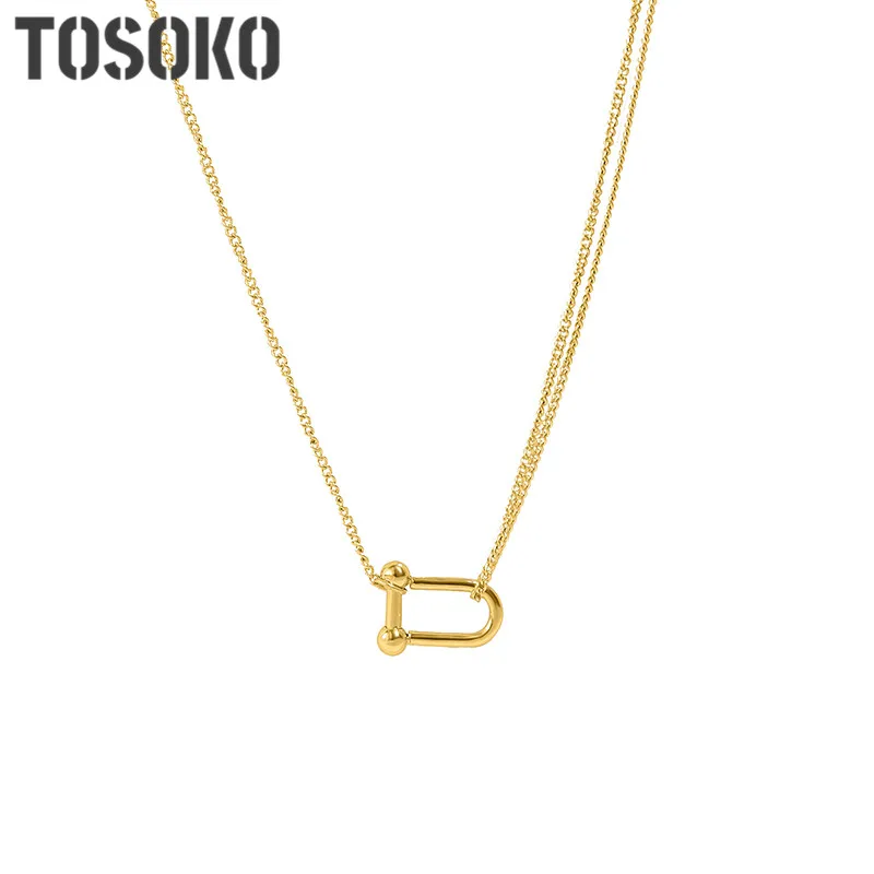 

TOSOKO Stainless Steel Jewelry Horseshoe Pendant Necklace Women's Fashion Cavicle Chain BSP613