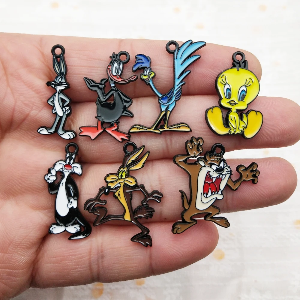 10pcs Cartoon Charm Diy Jewelry Making Enamel Necklace Keychain Phone Pendant Accessories Craft Alloy Metal Black Plated