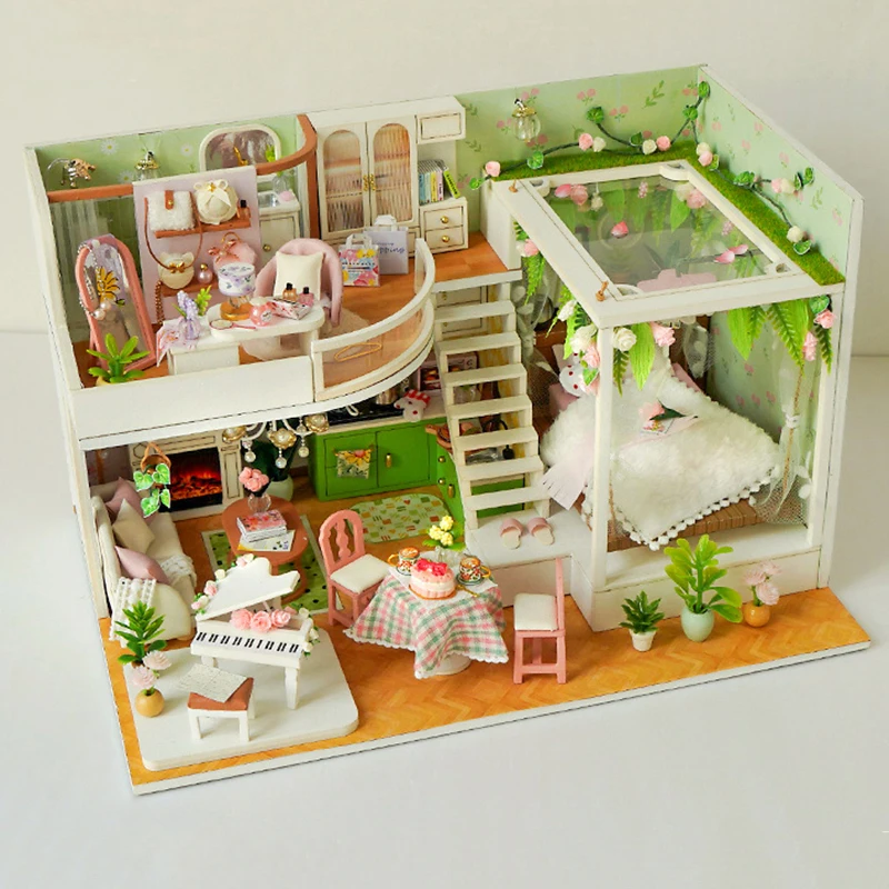 Fai da te moderno Loft Casa Kit modello in miniatura in legno Puzzle 3D Case delle bambole con mobili Casa delle bambole per regali di compleanno degli amici