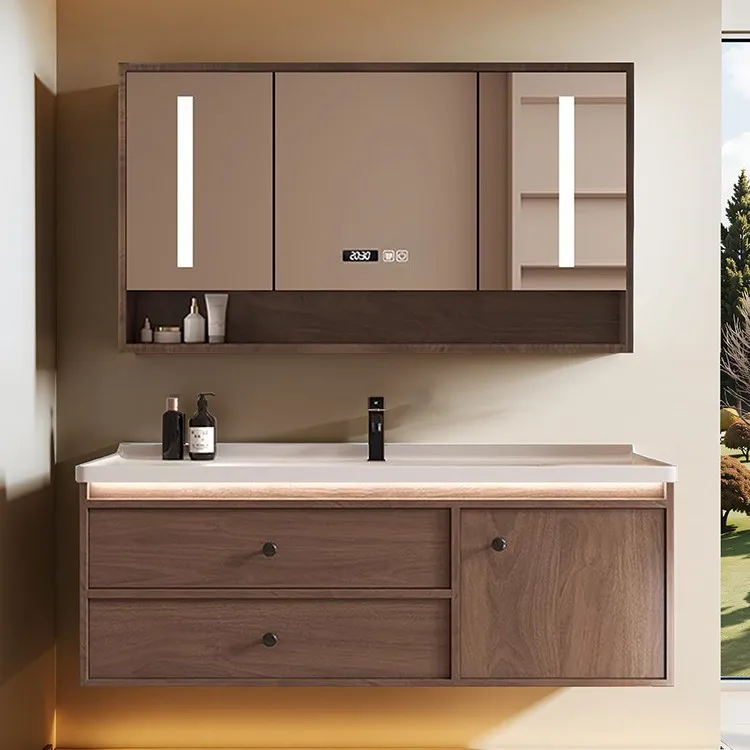 Walnut bathroom cabinet combination bathroom washbasin ceramic integrated basin washbasin