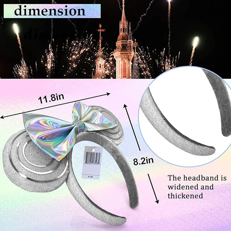 Disney Silvery Mickey Mouse Headbands PU Leather Bow Minnie Ears Shanghai Disneyland Park TRON Lightcycle Power Run Headband