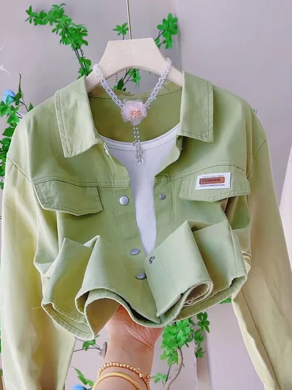 

Женская джинсовая куртка-рубашка с воротником «Цветущая вишня», новая корейская версия, модная повседневная короткая рубашка-топ для весны и лета