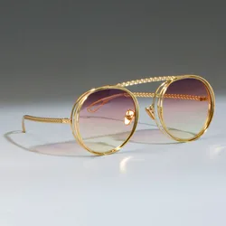 47803 Metal Chain Sunglasses Men Women Steampunk Retro Flat Top Shades UV400 CCSPACE Vintage Brand Glasses Designer Oculos