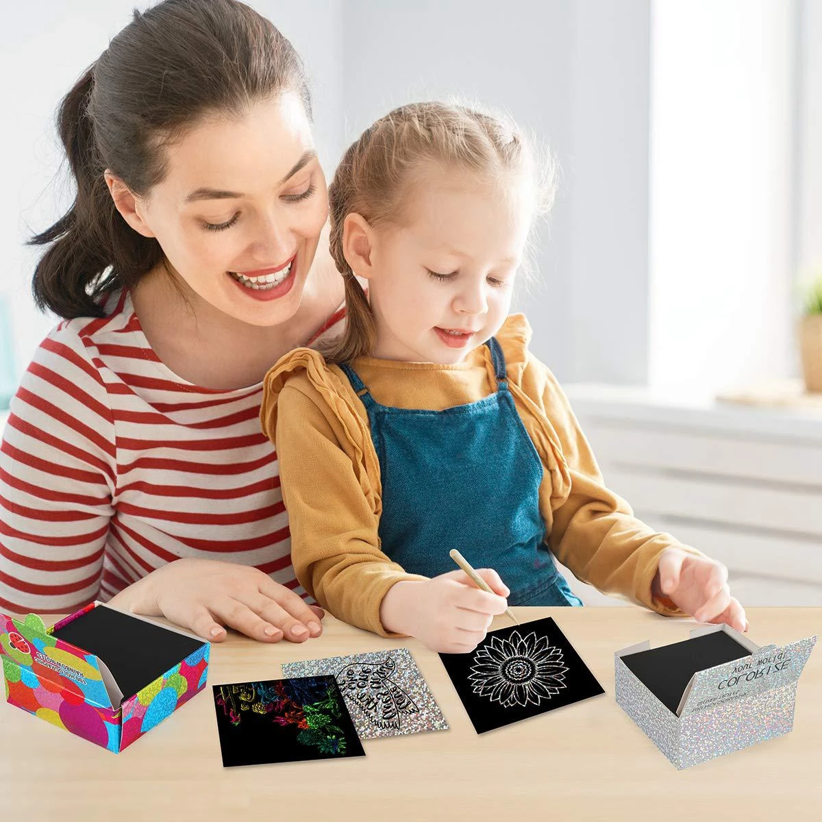 

100-Sheet Scratch Art Paper Set Rainbow Magic Scratch Paper Includes 2 Bamboo Carving Pens Black Scratch Notes Educational Game