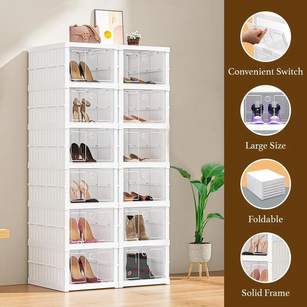 Luxury Home European Style Folding Storage Box Plastic Rectangular Foldable Stackable Shoe Cabinet Efficient Office Organizer