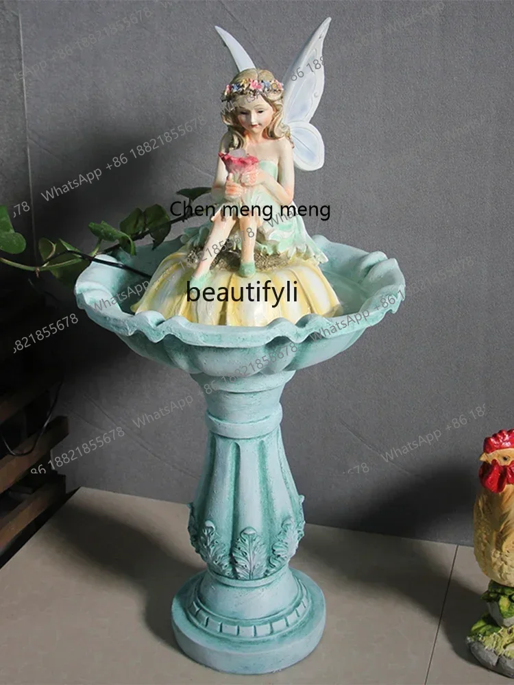 D176 H Fountain ornament courtyard garden balcony landscaping cherub decoration circulating pool