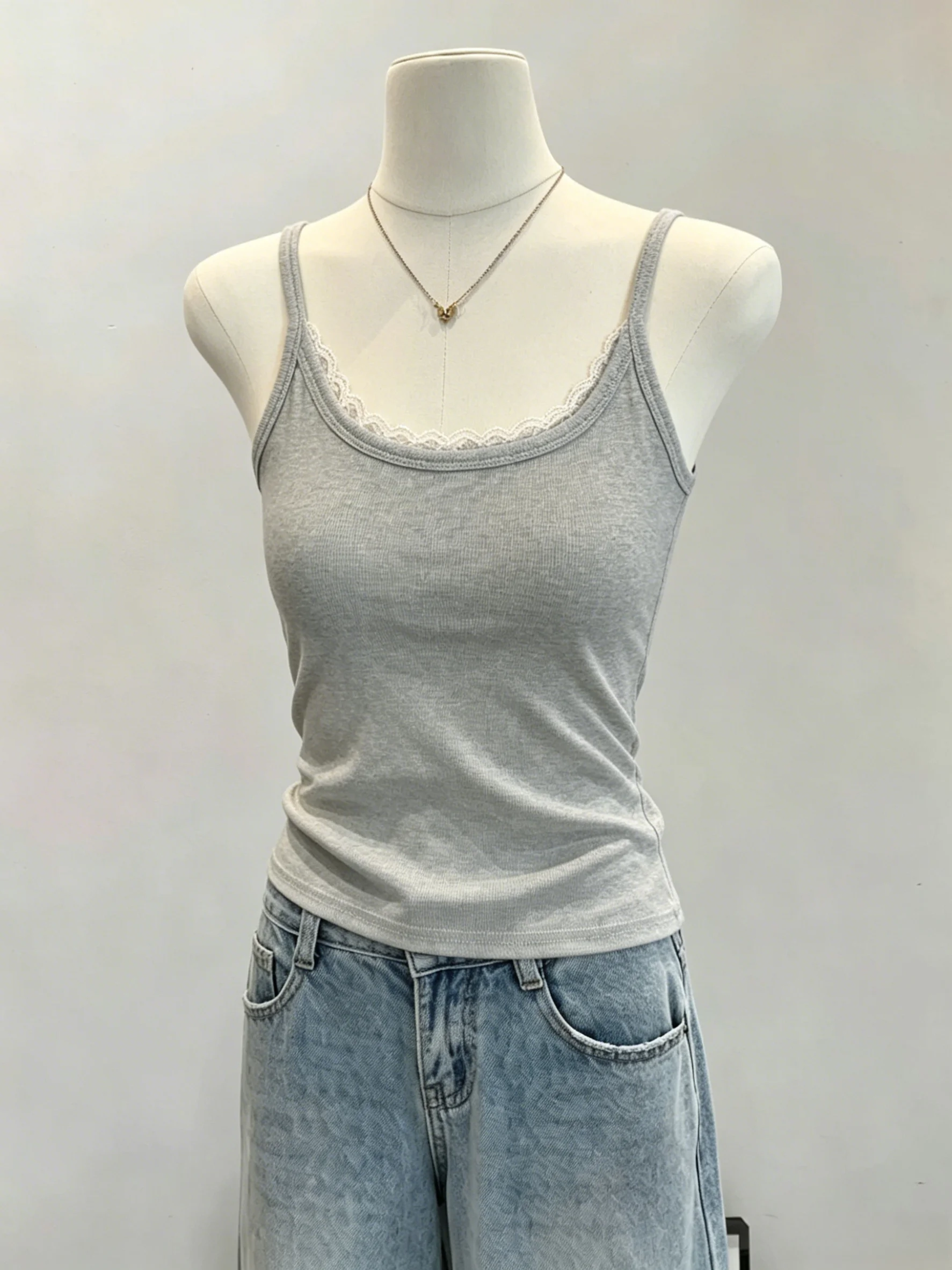 Women's Slim Fit Tank Top Lace Strap Vest 95 Cotton Sleeveless Summer Base Layer Shirt Inner Wear Outer Wear Casual Top