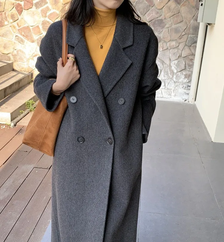 

Осеннее женское шерстяное пальто с заниженной грудью, модная свободная стильная женская зимняя одежда, длинные пальто, свободные топы, новая верхняя одежда