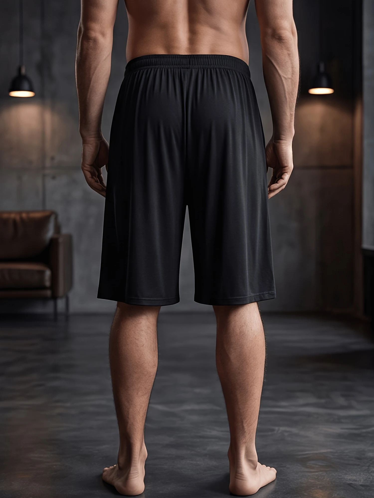 Herren-Shorts in einfarbiger Ausführung, locker geschnitten, knielang, aus weichem, atmungsaktivem Material, geeignet für Freizeitkleidung, zum Entspannen oder als Schlafanzug, das ganze Jahr über tragbar. – Detail 6