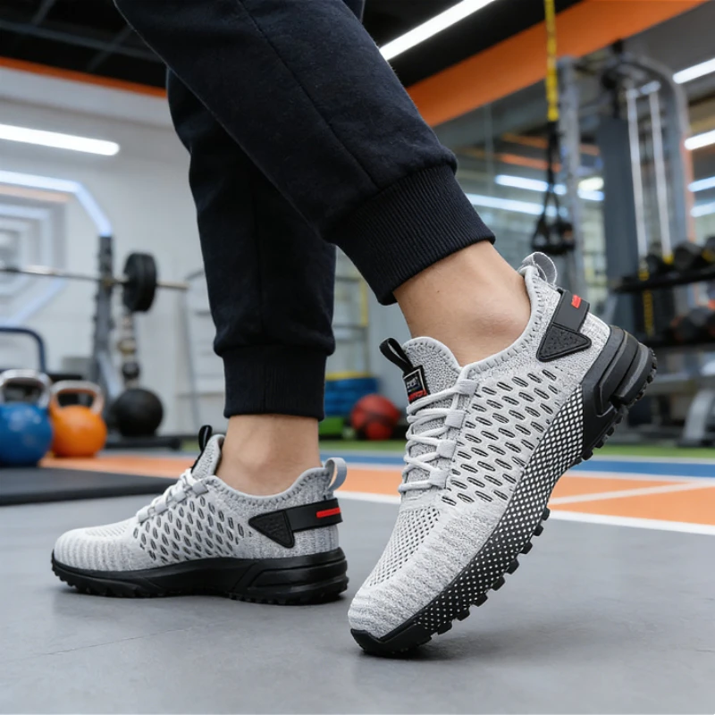 Trendige gelbe Strick-Sneaker für Herren, 2025, atmungsaktives Mesh, bequem, lässige Sportschuhe, rutschfeste Sohle, leichte Lauftrainer – Detail 5