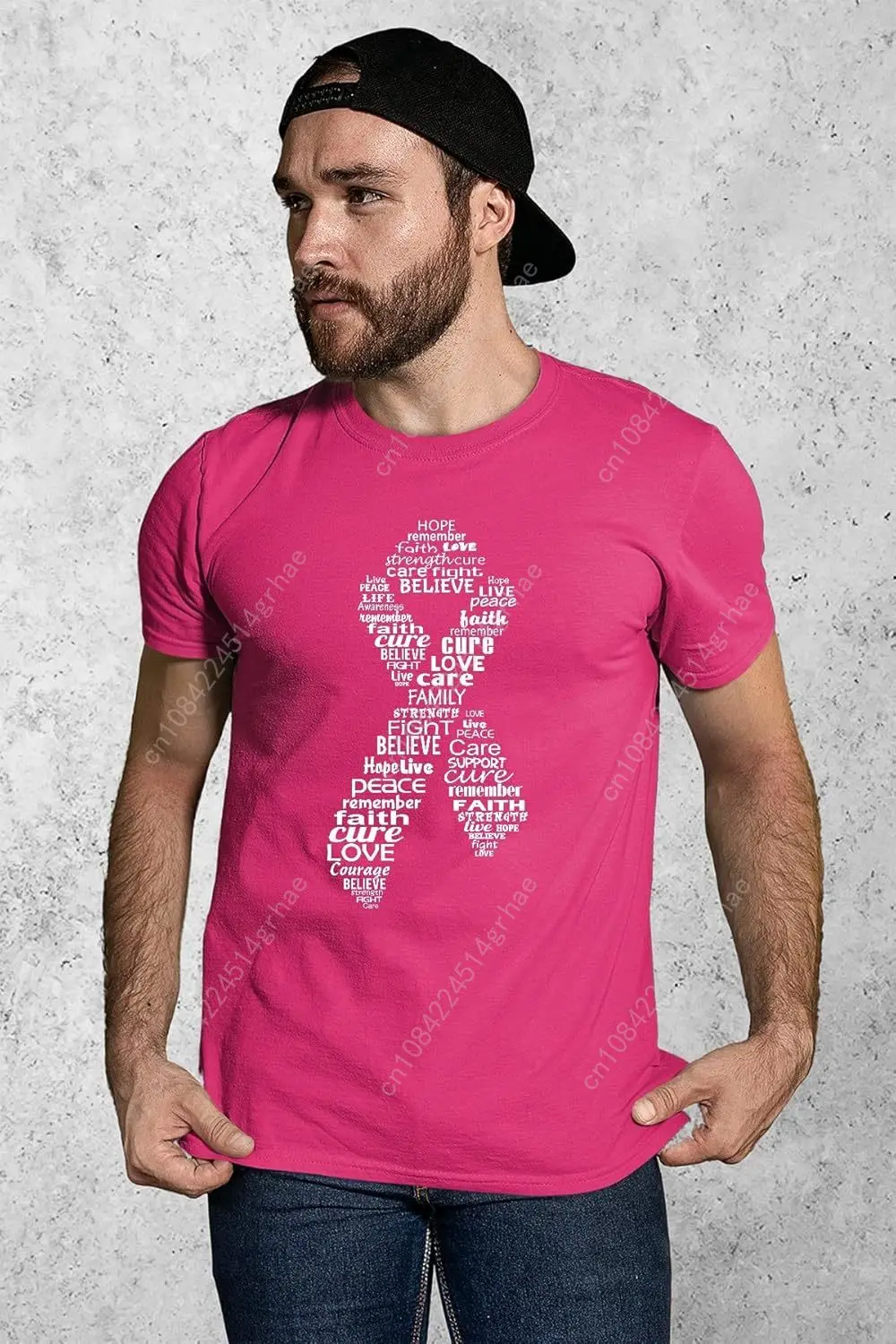 Promoción y más allá de la conciencia del cáncer de mama Camiseta con cinta rosa para hombres Camisas contra el cáncer de mama