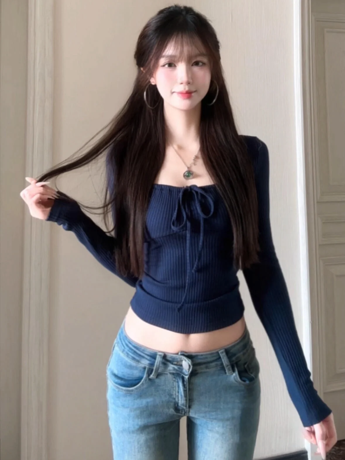 

Американский стиль: сексуальная женская футболка с длинным рукавом, осенне-зимняя, облегающая, базовая, вязаная, в стиле Sweet College