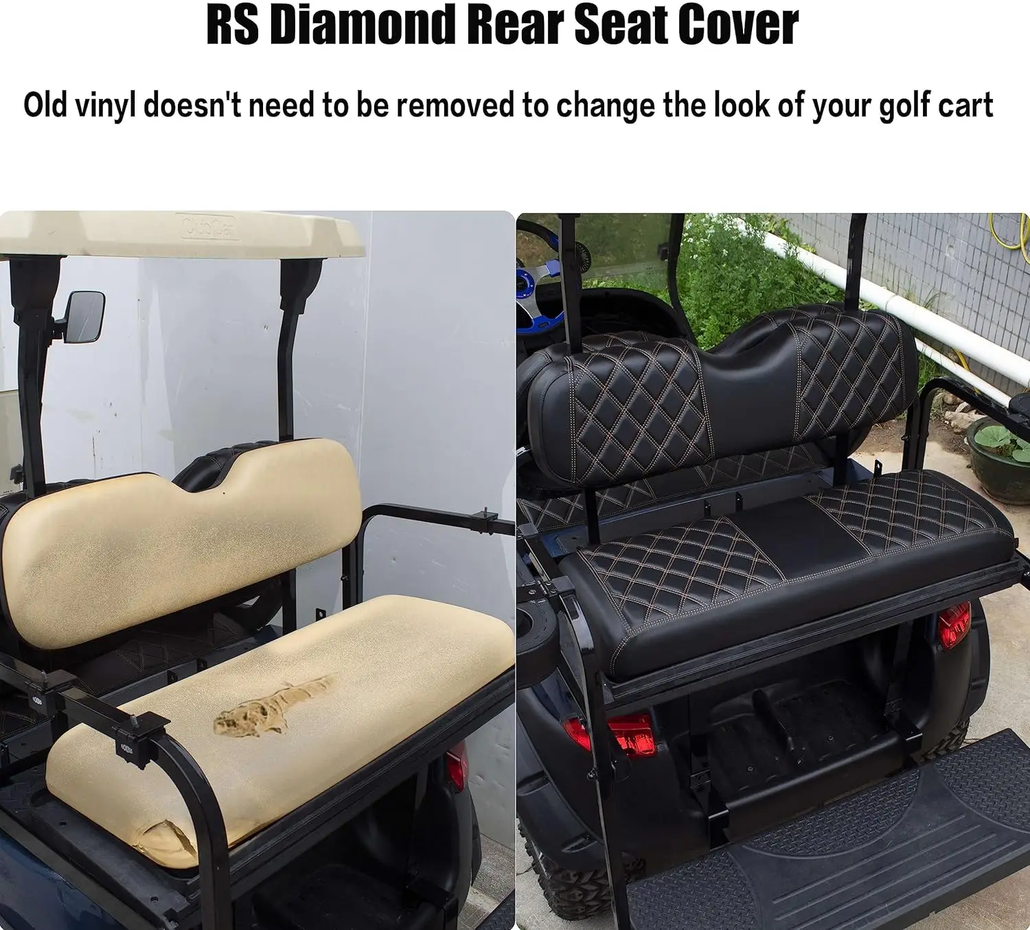 Golf Cart Diamond Aftermarket Rear/Back Seat Covers for Club Car EZGO Yamaha, Golf Cart Vinyl Seat Cover