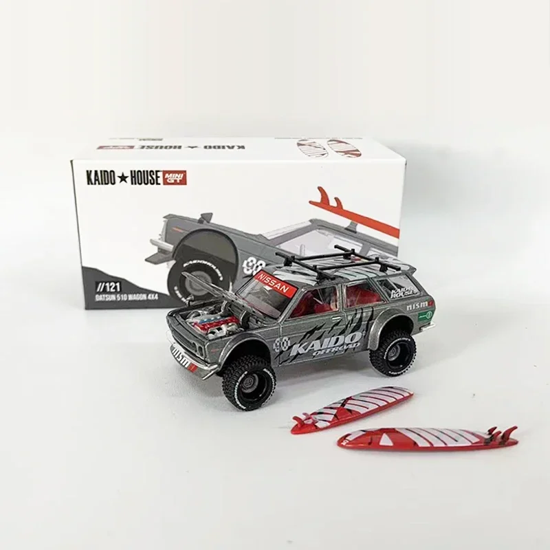 

Kaido House + MINIGT 1:64 Модель автомобиля Datsun 510 Wagon 4x4 Offroad из сплава, литой автомобиль с открытым капотом # ХМГ121