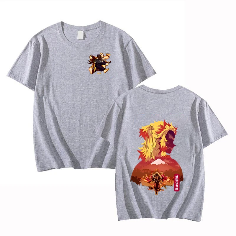 

2025 Men's and Women's Short Sleeved Round Neck T-shirts, Cool Casual Clothing, Printed with Rengoku Kyoujurou Pattern, Summer