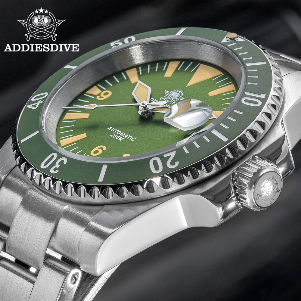 ADDIESDIVE Diver Watch New Green Automatic Wristwatches Sapphire NH35 Luminous Ceramic Bezel 20Bar Waterproof Men Watch AD2064