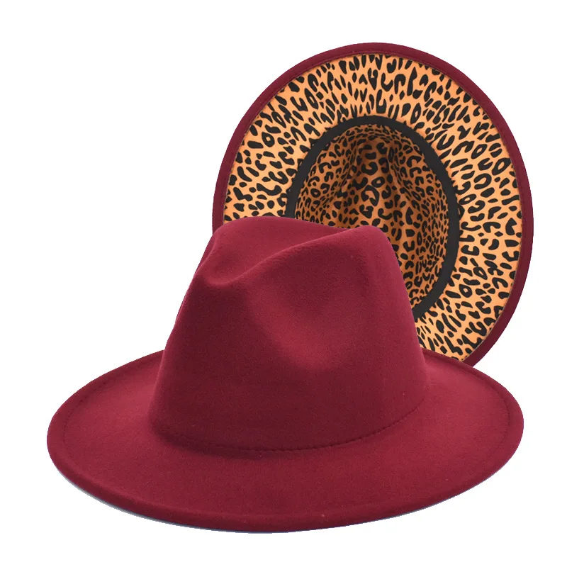 Leopard Print Cowboy Hats Autumn/winter British Style Men's and Women's Double-sided Color Matching Jazz Woolen Hat Trend