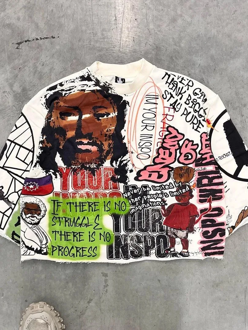 Y2K T Shirt Mid Langarm Männer Frauen Punk Hip Hop Graffiti Stil Grafik Gedruckt Übergroßen T Shirt Harajuku Lose Kurze MN5X