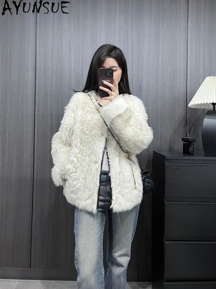 

AYUNSUE 2025 Autumn Winter Shearling Jacket Woman Natural Wool Jackets for Woman Clothes Fashion Fur Jacket 2025 Ropa Para Mujer