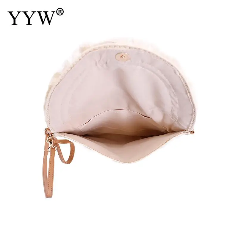 Eco-friendly Wheat Straw Clutch Handbag Summer Beach Women Hand Woven Envelope Purse Wallet with Strap Ladies Portable Soft Tote