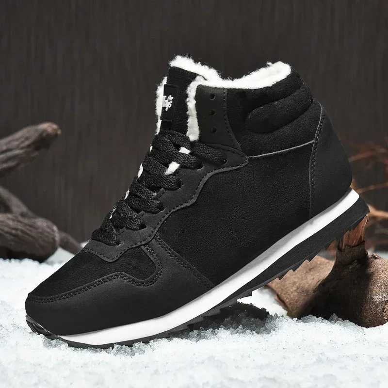 Winter Men Ankle Boots Warm Plush Suede Snow Boots Unisex Women Outdoor Non-slip Hiking Shoes Big Size 48 Zapatillas Hombre Male