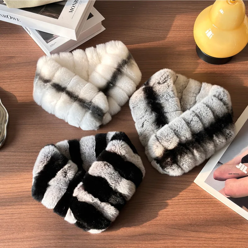 

Rex Rabbit Fur Scarf Women Winter Double-Sided Warm Natural Fur Neck Warmer Fashion Real Fur Collar Female Coat Hood Fur Decor