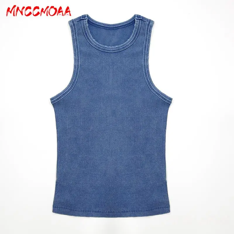 MNCCMOAA High Quality 2024 Summer Vintage Y2k Rib Vest Women Fashion Sexy Slim Tank Tops Female Bottoming Sleeveless T Shirts