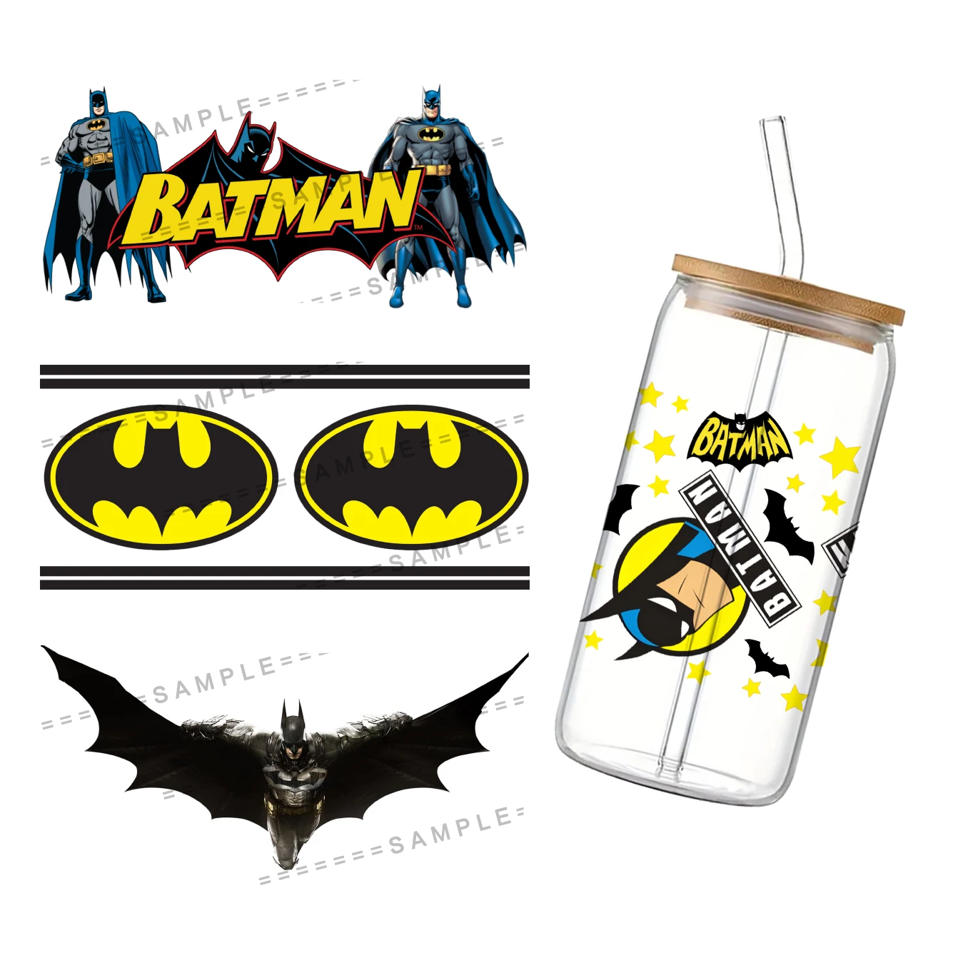 DC Batman UV DTF Cup Wrap for 16Oz Libbey Comic Book Superhero Glass Can DIY Transfer Sticker