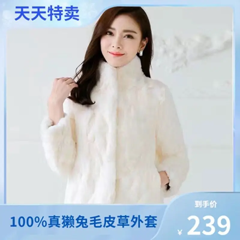 معطف فرو حقيقي جديد للنساء سترة شتوية على شكل أرنب طبيعي من الجلد والفراء ملابس نسائية طويلة ملابس خارجية نسائية مع 2025 Wh102 #3