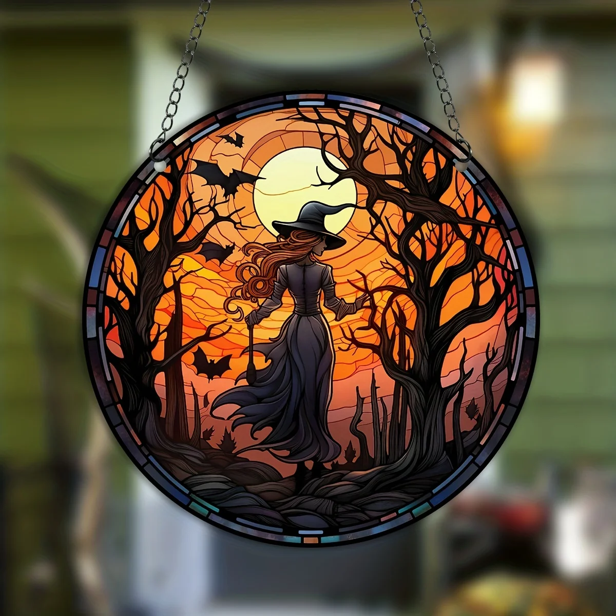 

Witch Sun Catcher Wall Art Hanging Sculpture,Sun Moon And Magician Girl Stained Plastic ,Lawn,Yard,Patio,home,wall decor