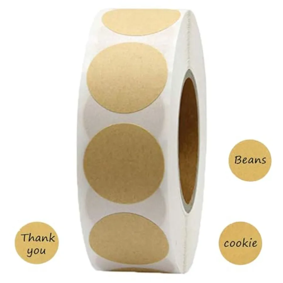 

500PCS Kraft Circle Stickers 1.5 Inch Round Blank Garage Sale Price Stickers Brown Natural Envelope Seals for Home Classroom Ja