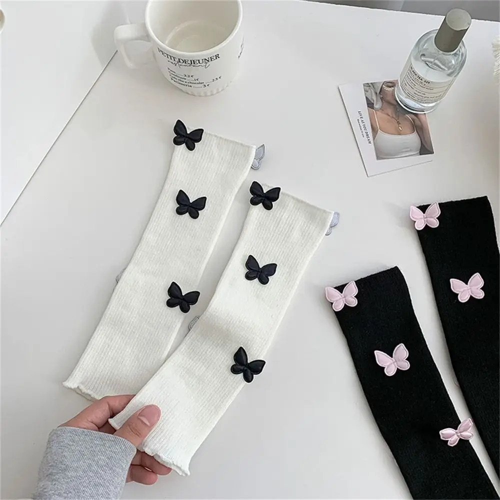 Cute Warm Leg Warmer/Arm Cover White Ballet Style Knitted Socks Butterfly Lolita Long Socks for Women Girls