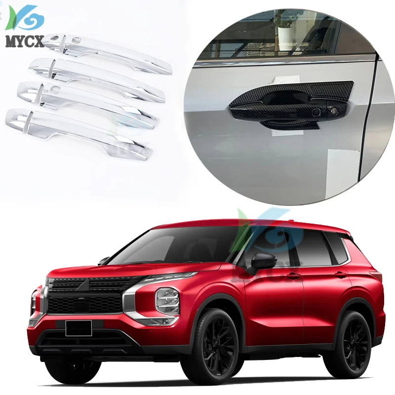 

For Mitsubishi Outlander 2022 2023 Auto Styling Accessories ABS carbon fiber chrome Exterior Side Door Handle bowl Cover Trim