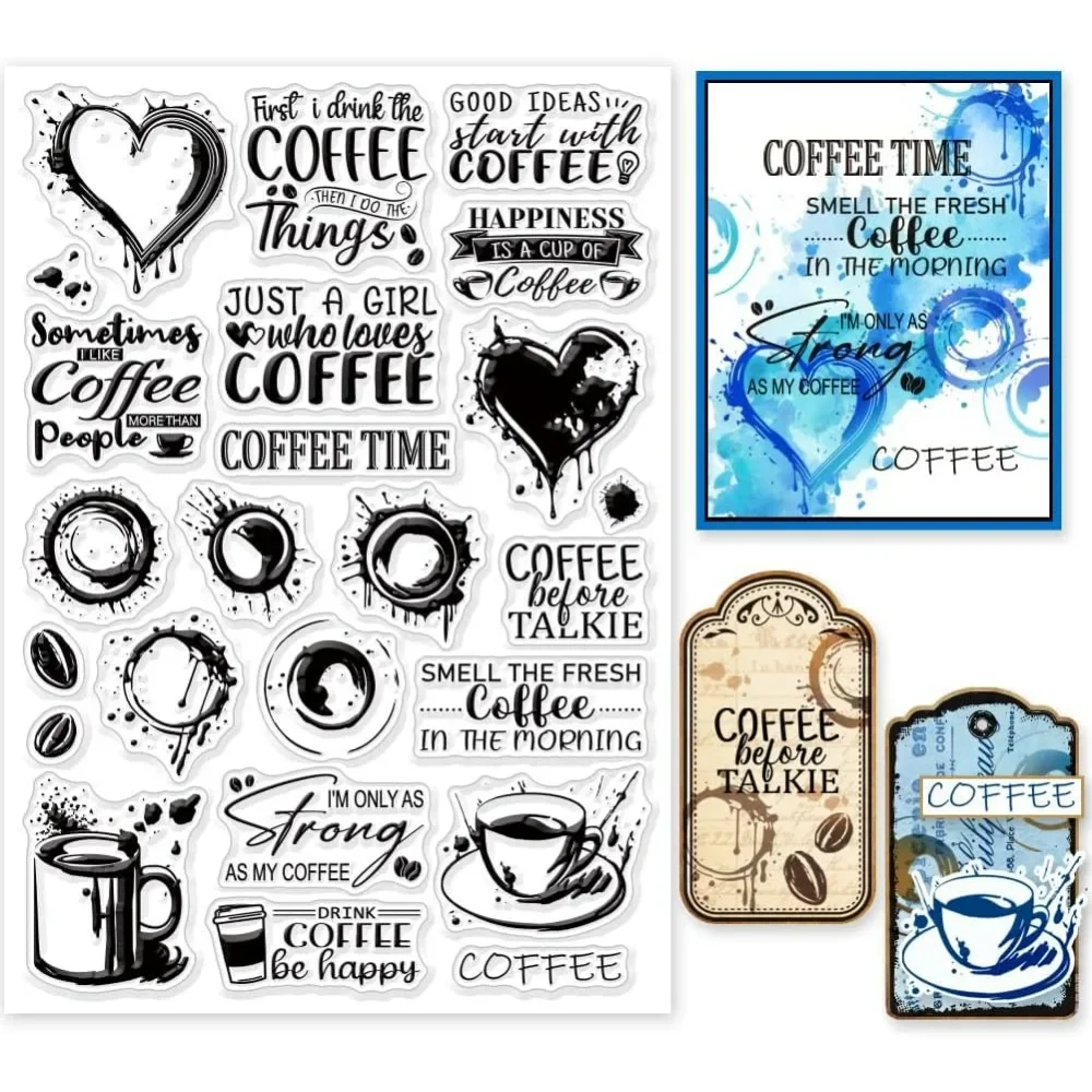 Kaffeeflecken, transparente Stempel, 20,3 x 25,8 cm, Kaffeetassen, Segenworte, transparente Silikonstempel, Siegel, transparente Graffiti-Stempel