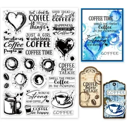 Coffee Stains Clear Stamps 8.3x5.8 inch Coffee Cups Blessing Words Silicone Clear Stamp Seals Graffiti Transparent Stamps