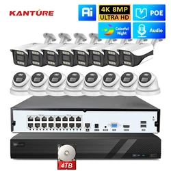 KANTURE-sistema de cámaras de seguridad CCTV para interiores y exteriores, Kit de videovigilancia de 16 canales, 4K, POE, 8MP, visión nocturna colorida, cámara de Audio