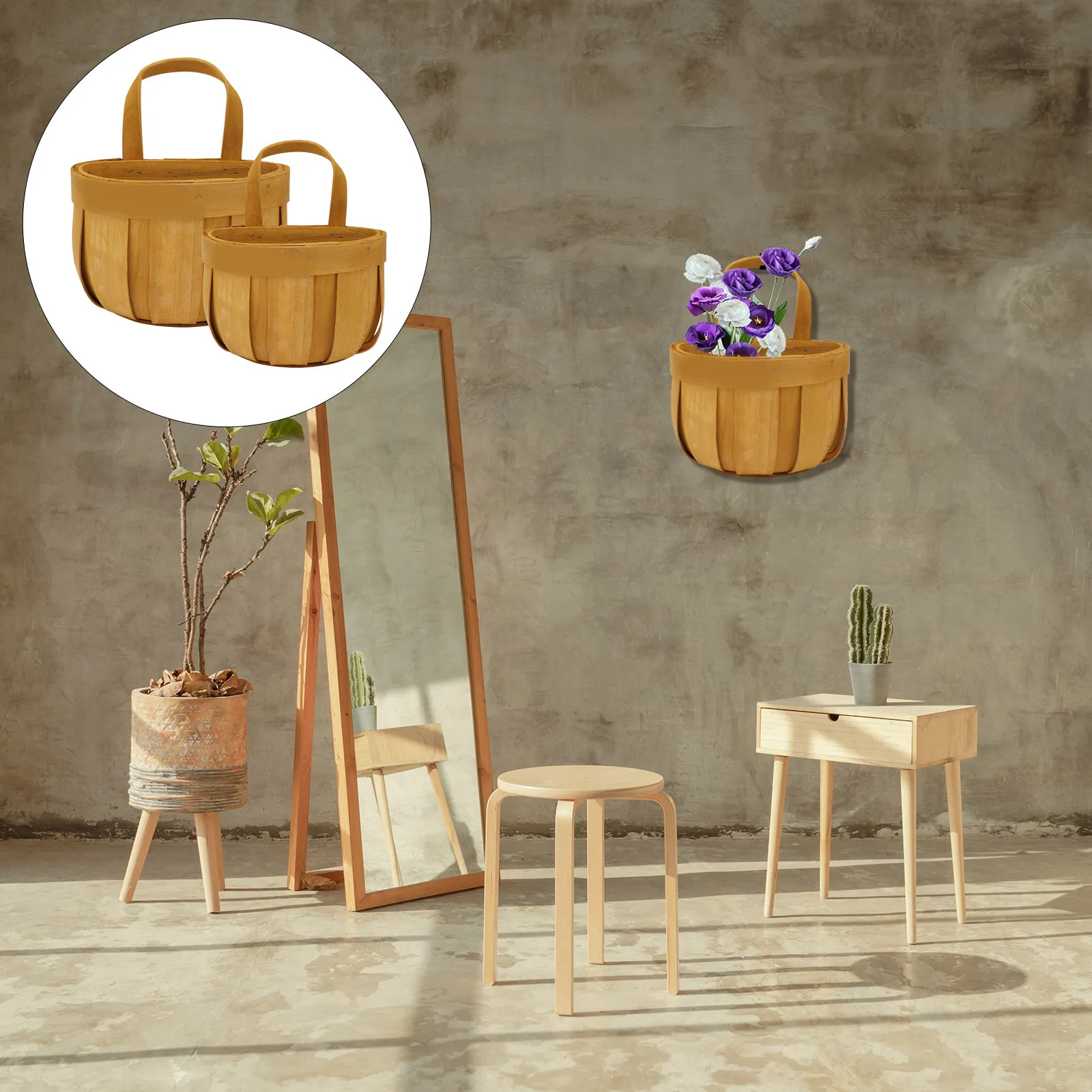 2Pcs Wall Mounted Storage Basket Hanging Basket Woven Holder for Clothes Succulents Home Decoration Sundries Organizer