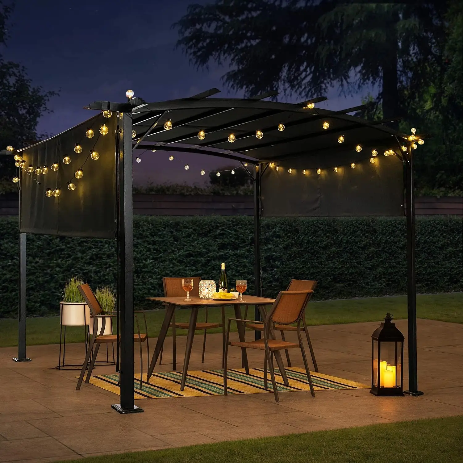 Outdoor Pergola Retractable Shade Canopy 12x9 ft Steel Frame Polyester Gazebo for Backyard Garden Patio, Customized