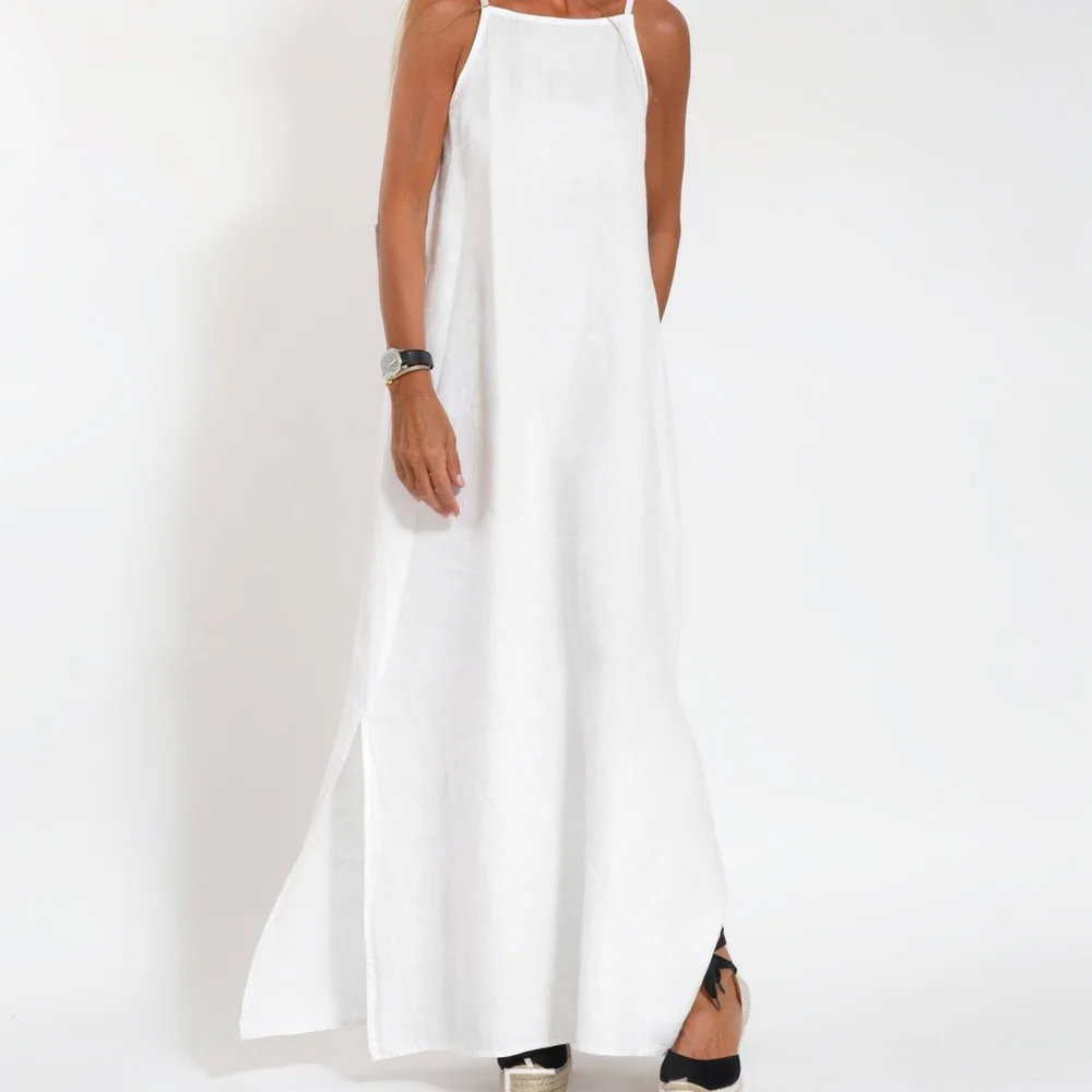 Gaun Slip Linen Katun Bernapas - Boho Summer Beach Maxi Dress ulasan dan harga