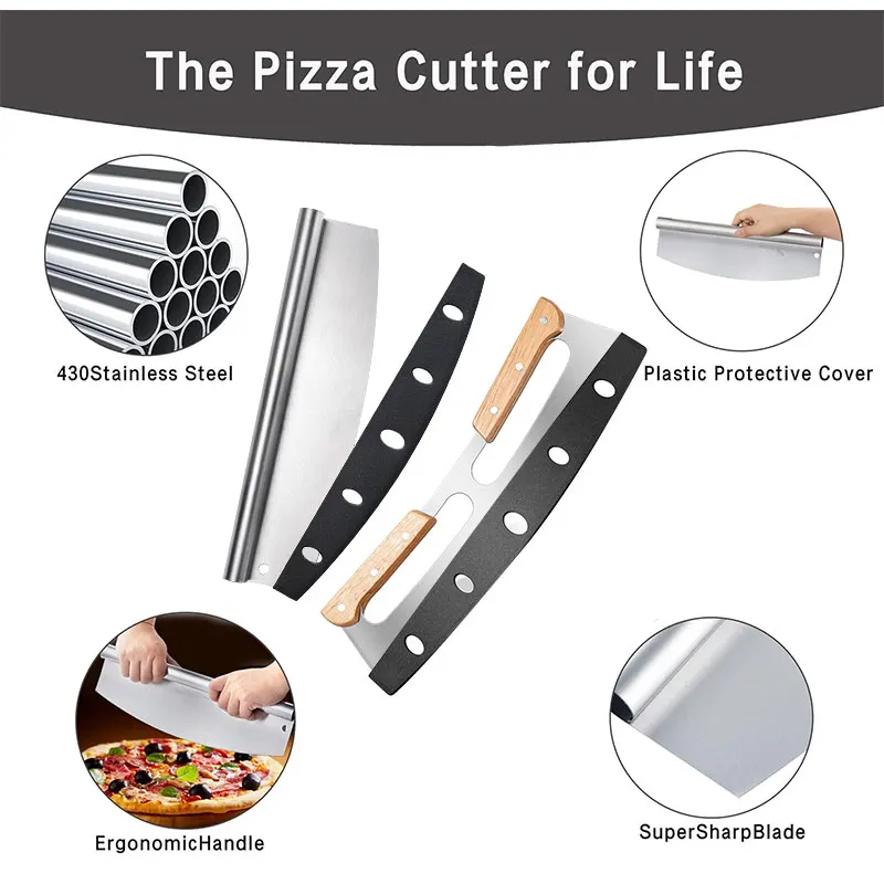 14 inch Large Pizza Cutter Sharp Rocker Blade Stainless Steel Pizza Slicer Knife with Cover Kitchen Pizza Tools Accessories