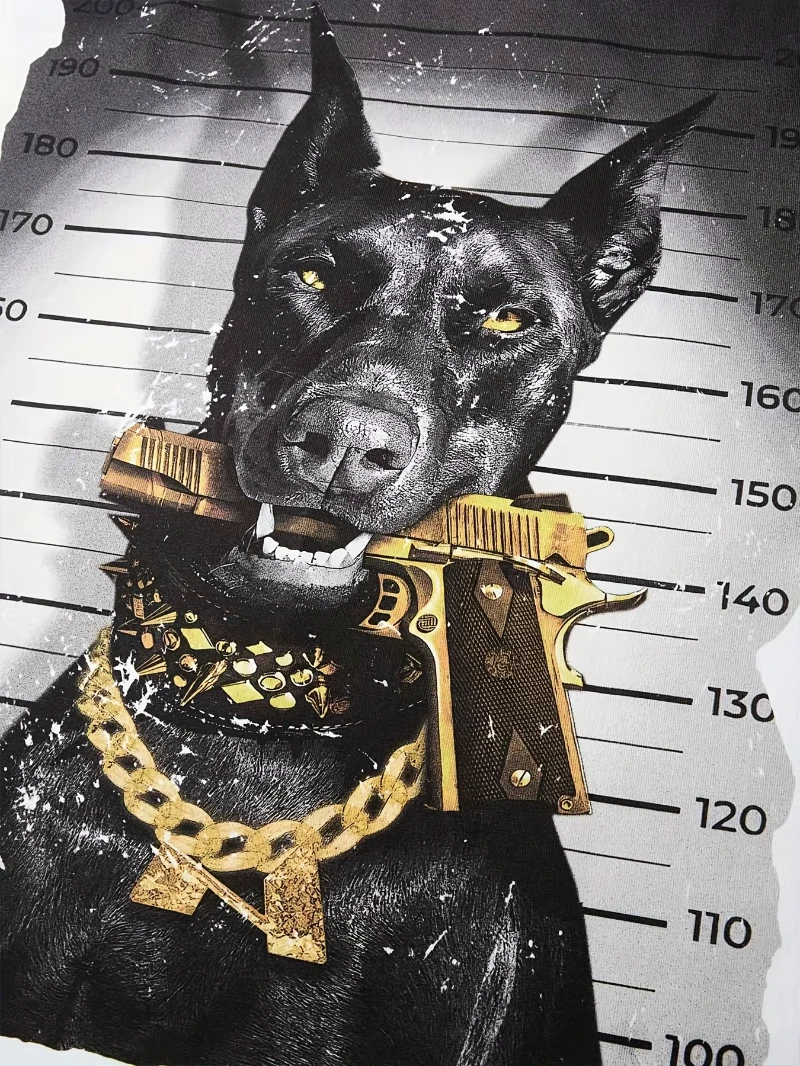 Diseño de hebilla de perro con cadena dorada, mangas cortas blancas, algodón puro grueso, informal, estilo callejero, vestido de vida nocturna para conciertos