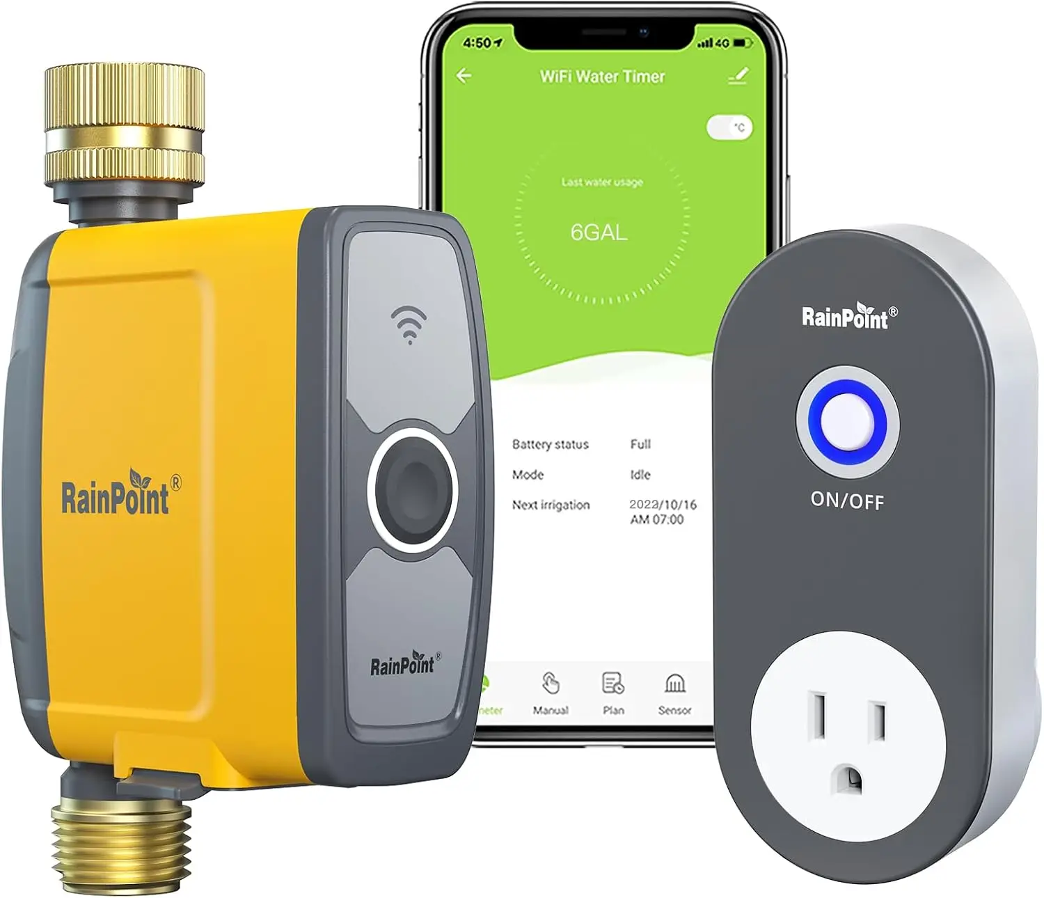 Smart WiFi Water Timer for Garden Hose, Automatic Irrigation Controller with App & Voice Control, Weather-Based Rain Delay, Brass Connectors