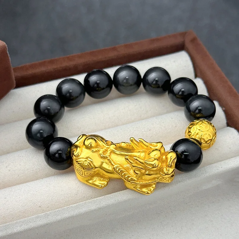 

Luxury Men's 9999 24K Real Gold Extra Large Hollow Copper Coin Pixiu Imitation 3D Money Beads