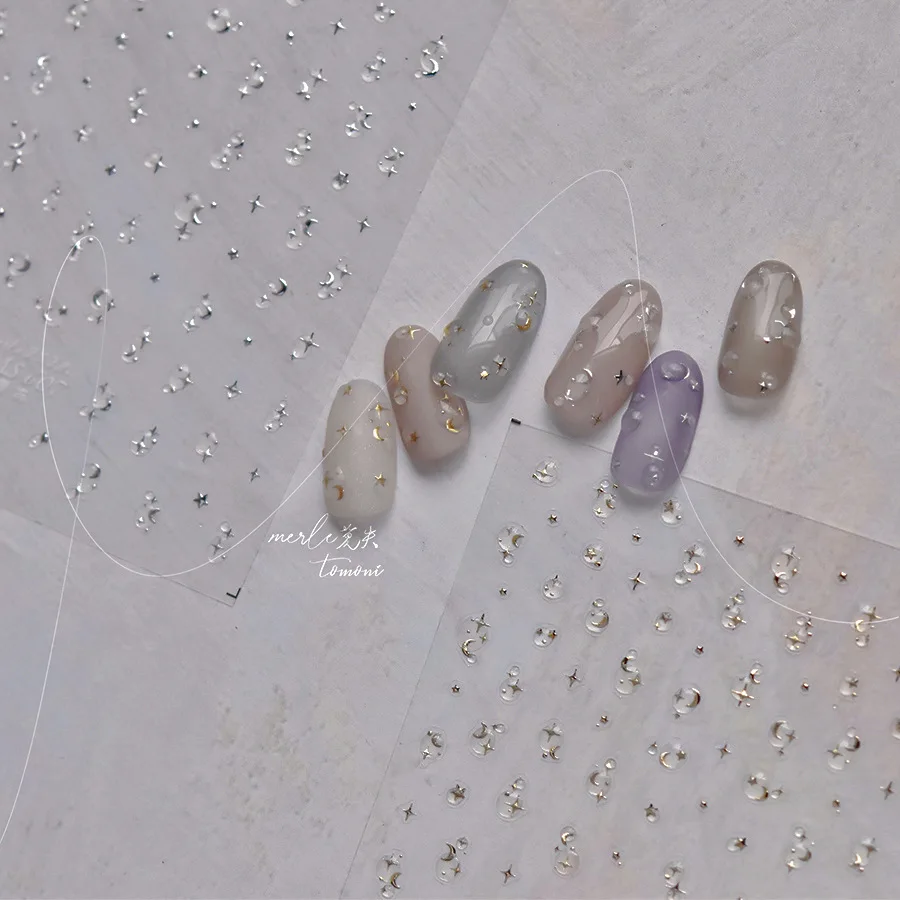 Goldandsilver jelly round nail stickers ice crystal star nail stickers hollow love high quality nail stickers decorative sticker