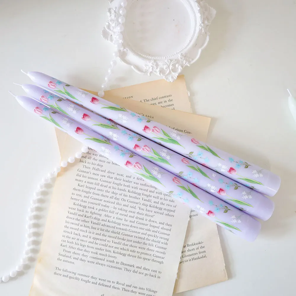 2pc Ins Hand-painted Style Slender Stick Scented Candles Home Use Smokeless Fresh Elegant Fragrance Desktop Decoration Candles