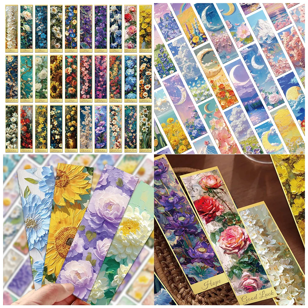 30pcs Beautiful Emboss Oil Painting Style Flowers Bookmarks Student Stationery Graduation Souvenir Gift High-grade Art Bookmarks