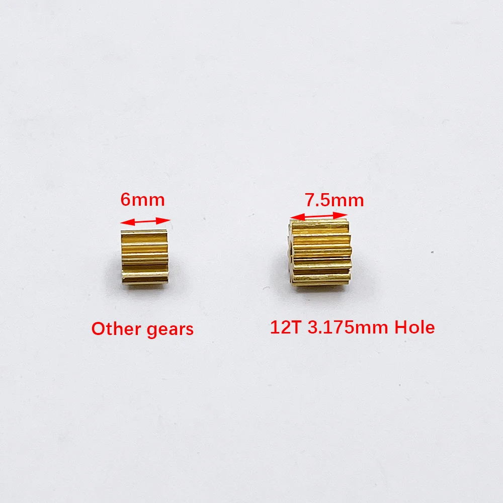 1PC 8T 9T 10T 12T Teeth 0.6 Modulus Brass Copper Metal Gear Spindle Gearwheel Fit  2mm 2.3mm 3mm 3.175mm Shaft