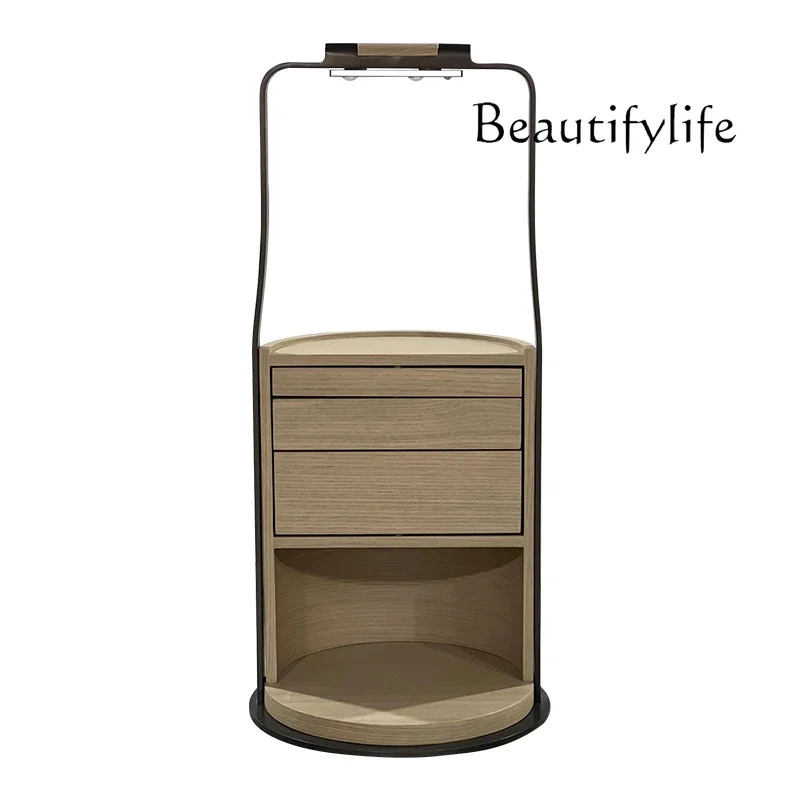 

Light luxury solid wood bedside table Modern living room side multi-function rotating side cabinet simple