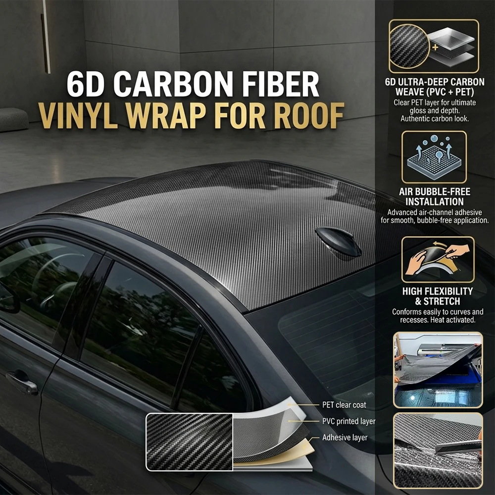

Car Roof Wrap 6D Carbon Fiber Black Film Car Self-Adhesive Waterproof Protection Sticker for Auto Roof Decor Films Accessories